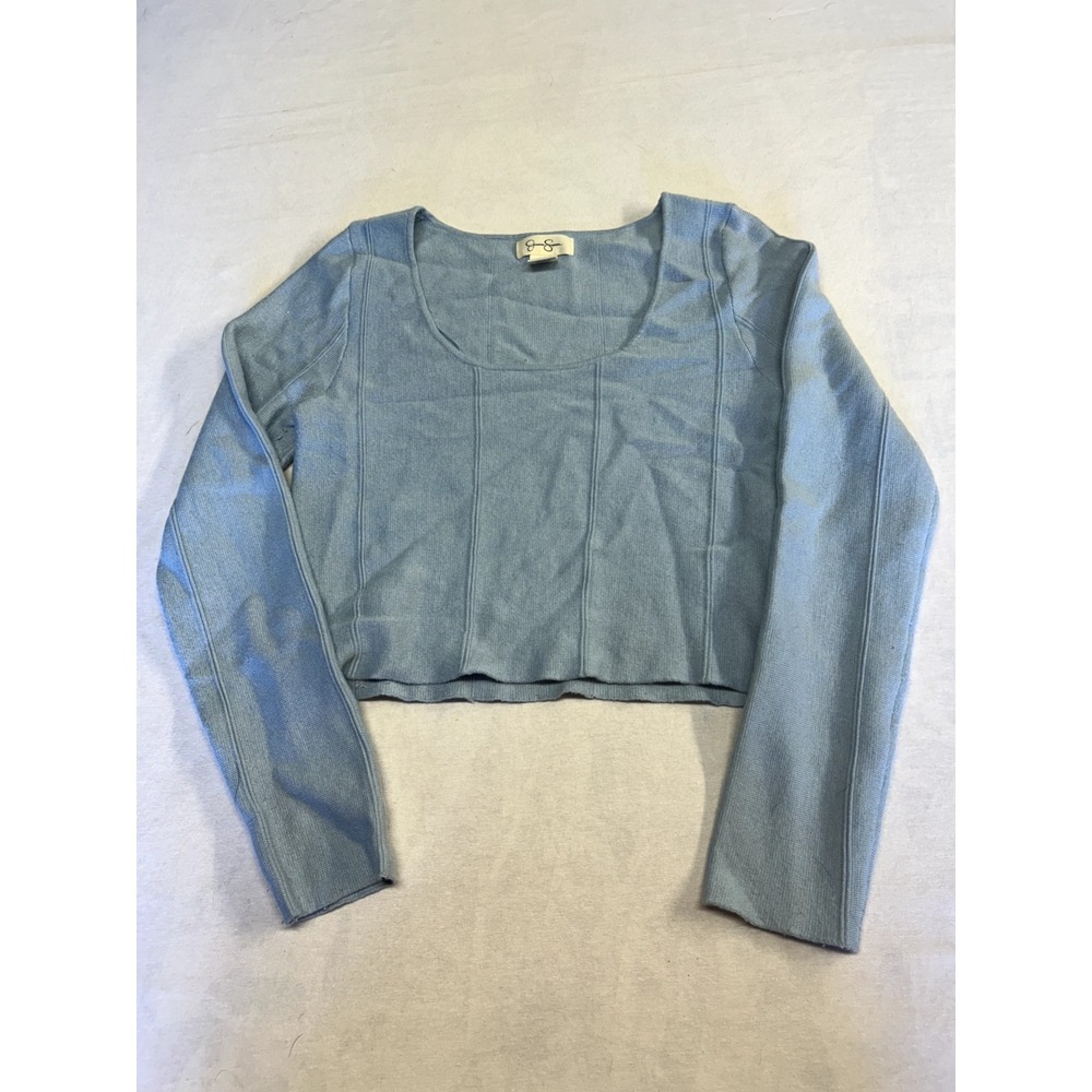 Jessica Simpson Light‎ Blue Ribbed Knit Long Sleeve Crop Top Size Large